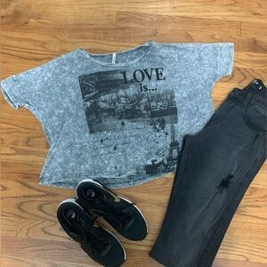 AMERICAN age Love is… Embellished Crop Top Size small gray